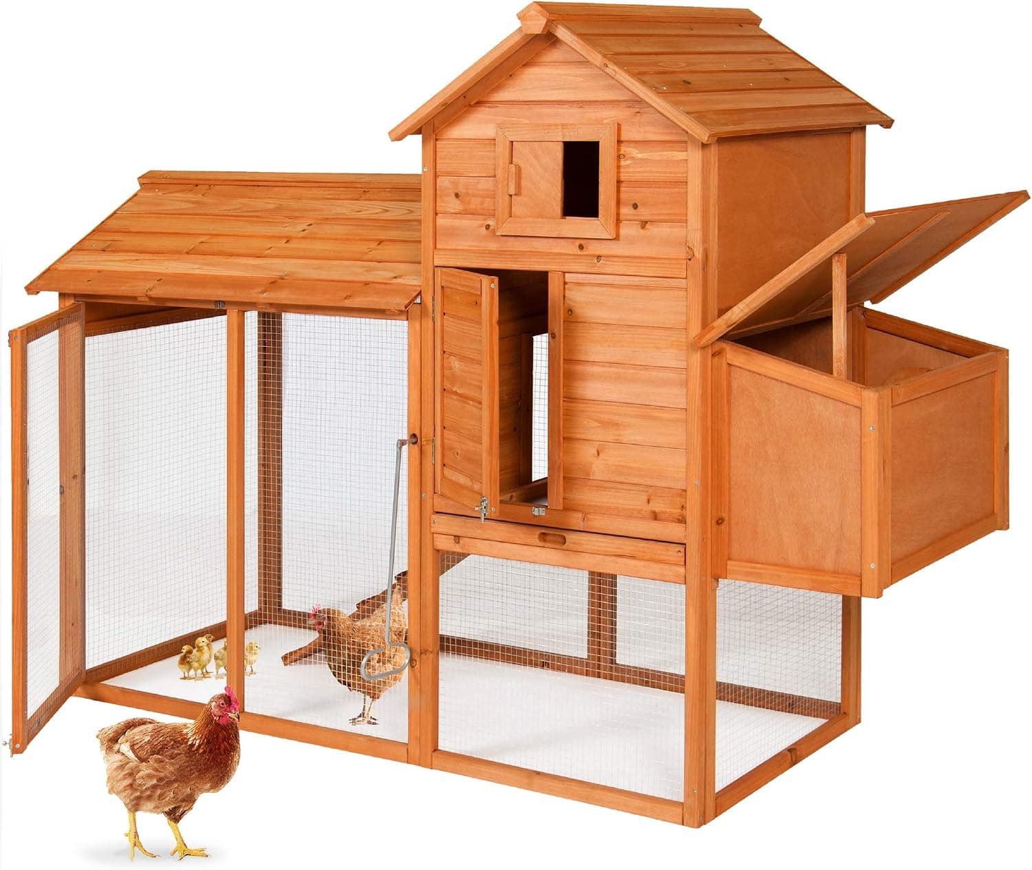 Best Choice Products 80in Outdoor Wooden Chicken Coop Multi-Level Hen House, Poultry Cage with Ramps, Run, Nesting Box, Wire Fence