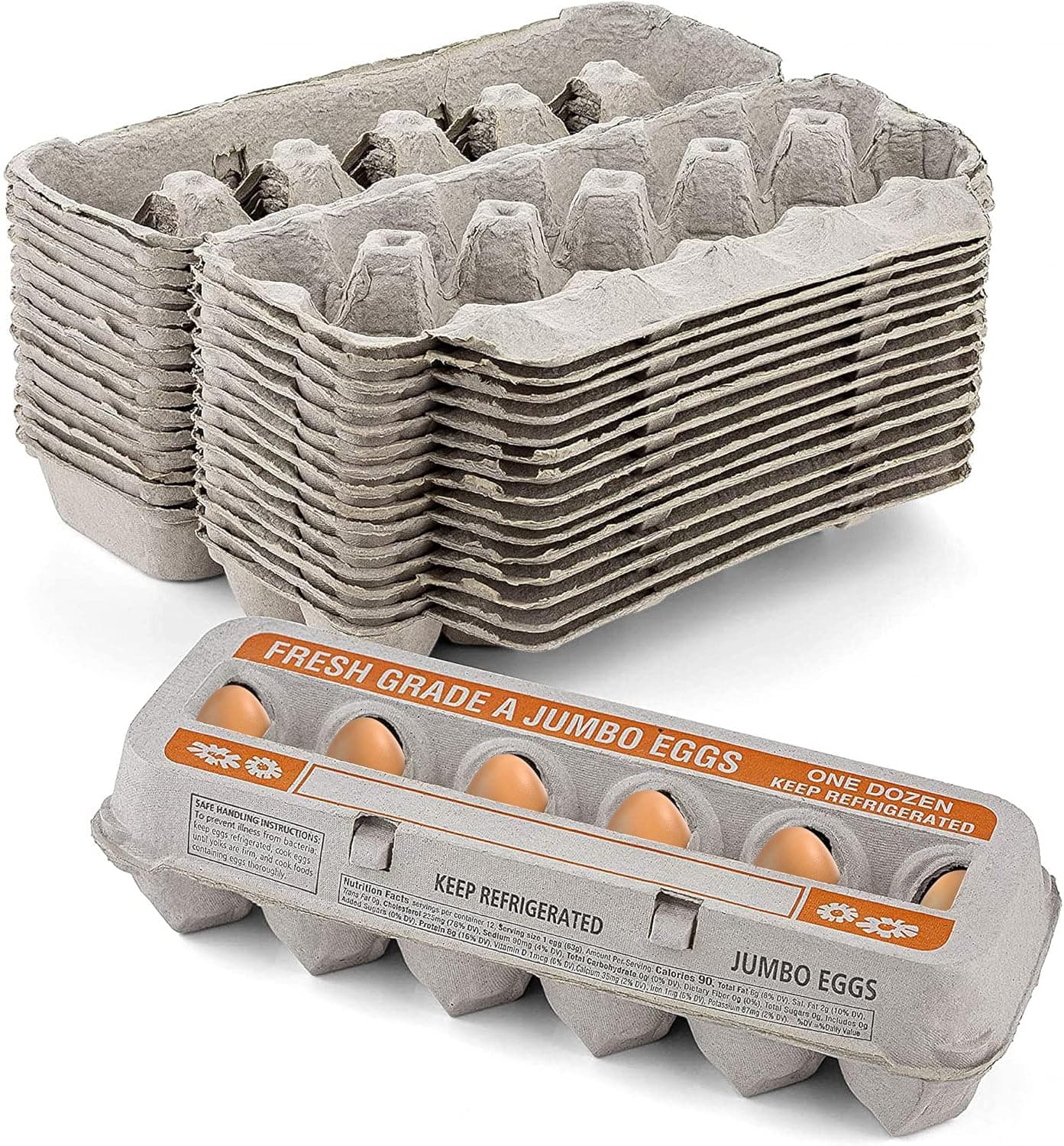 MT Products Natural Pulp Jumbo Egg Cartons 1 Dozen, Pack of 15