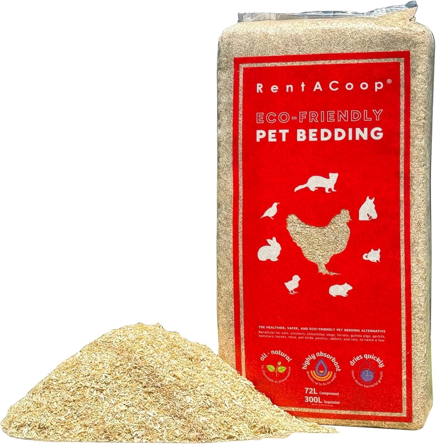 RentACoop 300L Hemp Bedding for Chickens, Rabbits and Guinea Pigs, Super Absorbent Low Dust Odor Control