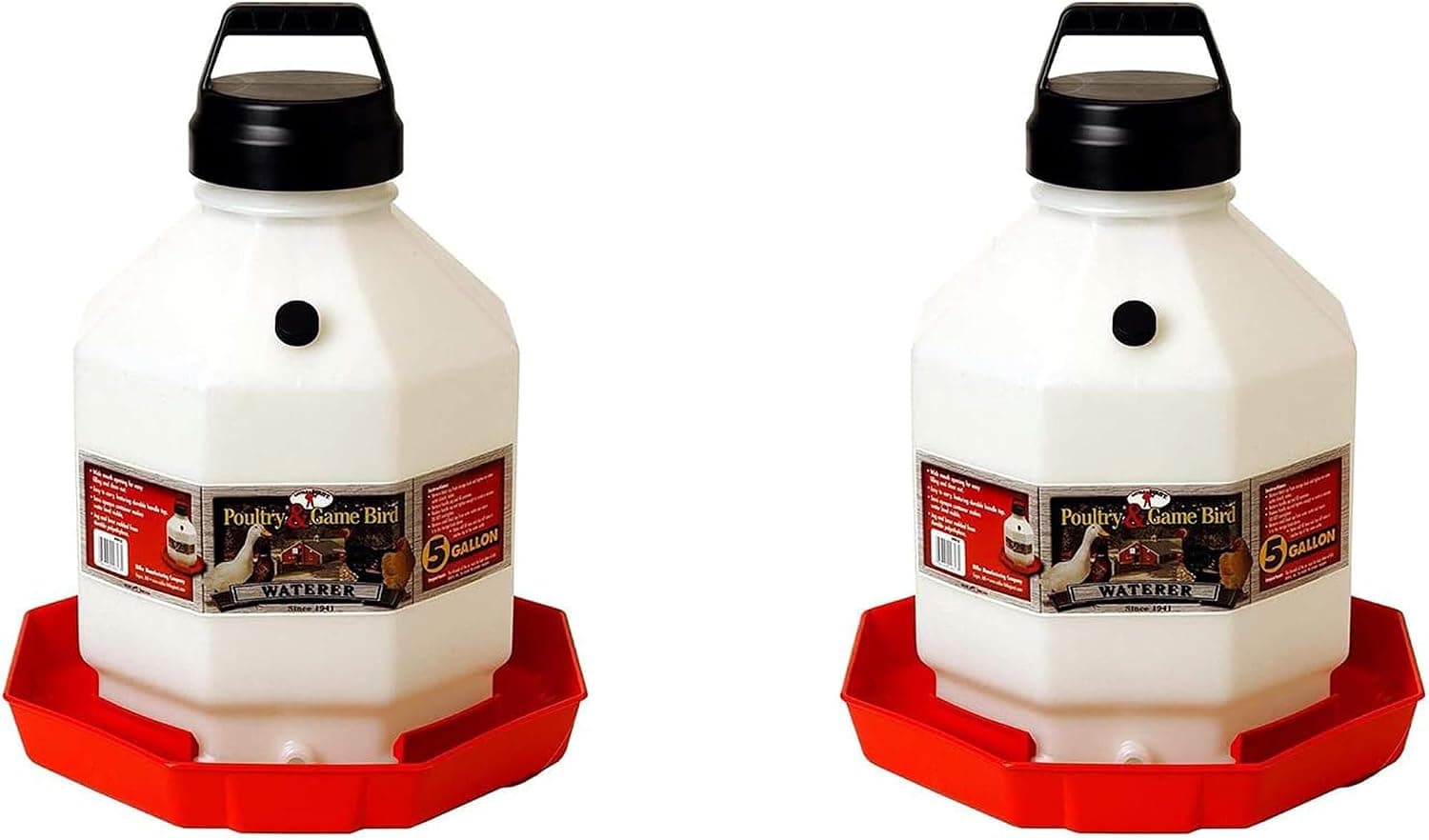 Little Giant PPF5 5 Gallon Automatic Poultry Waterer for Chickens, Red (2 Pack)