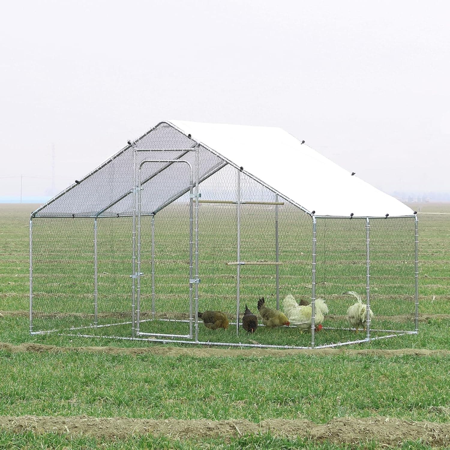 walnest Large Metal Chicken Coop for 20 Chickens Walk in Poultry Cage Spire Shaped Chicken Run House Wire Fence Enclosure, 10 x 10 x 6.6 ft
