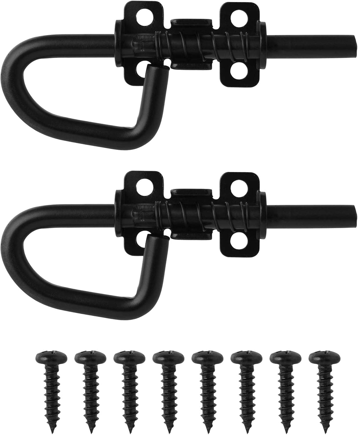 SANKINS Loop Style Spring Locking Barrel Bolts Door Latch Hardware for Sheds, Gates, Barn Doors and Chicken Coops, Black, 1 Pair with 8 Screws