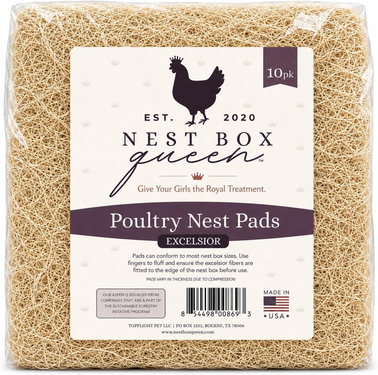 Nest Box Queen Excelsior Poultry Nest Pads, Made in USA, 10 Pack