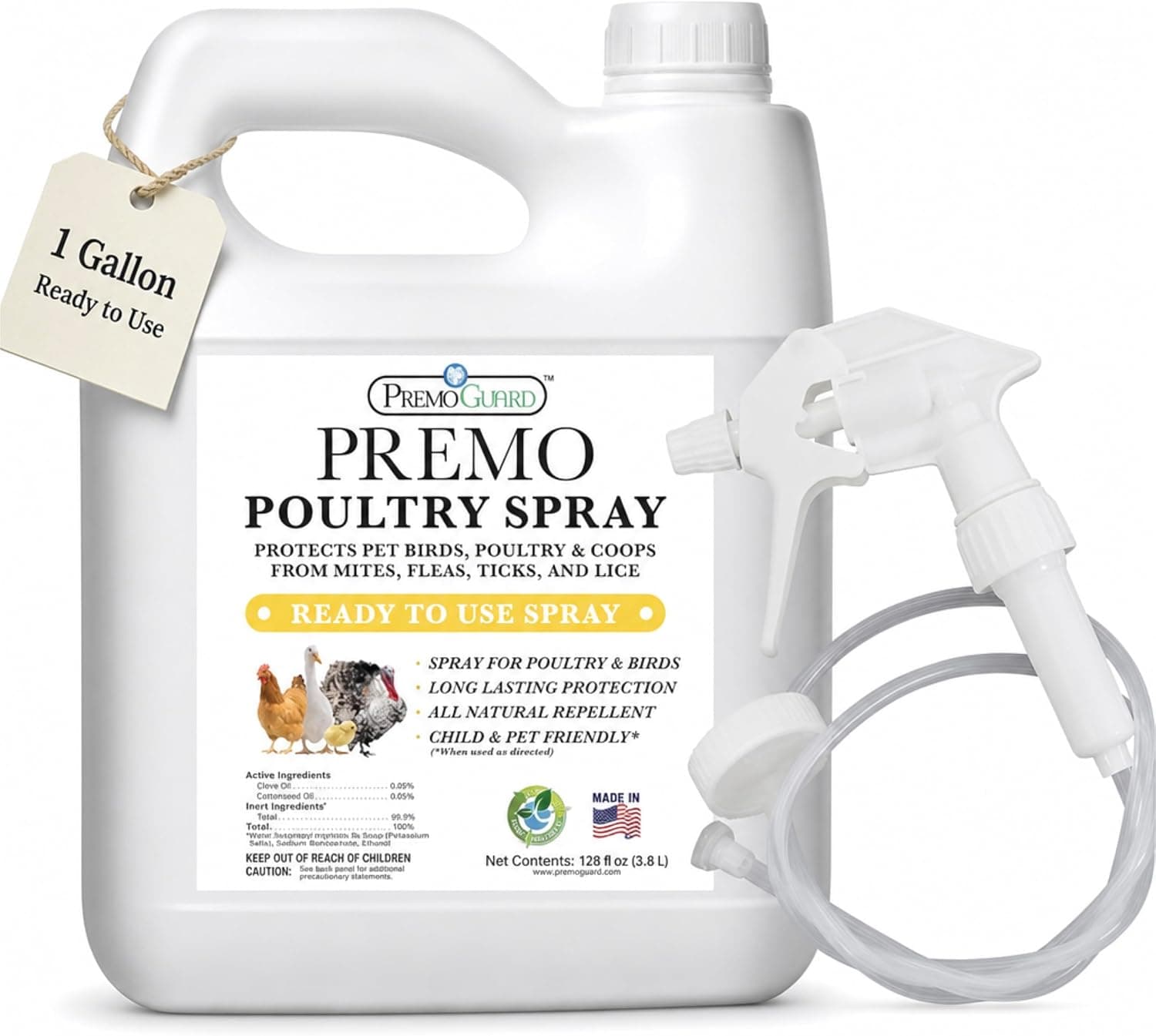 Premo Guard Poultry Spray 128 oz - Natural Plant Based Oils, No Egg Withdrawal