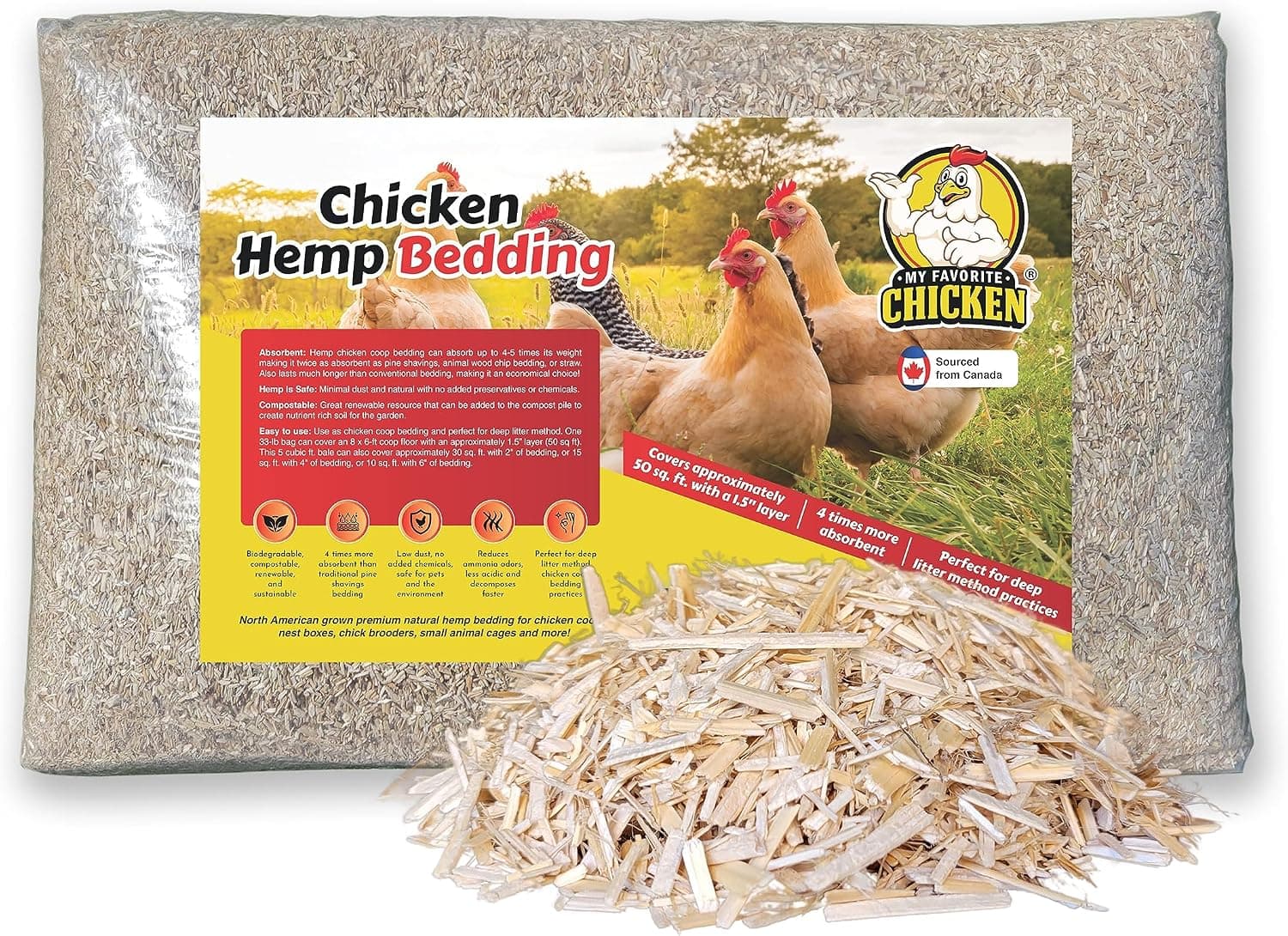 Hemp Bedding for Chicken Coop, Small Animal Litter and Pine Shavings Alternative, 5 cu ft