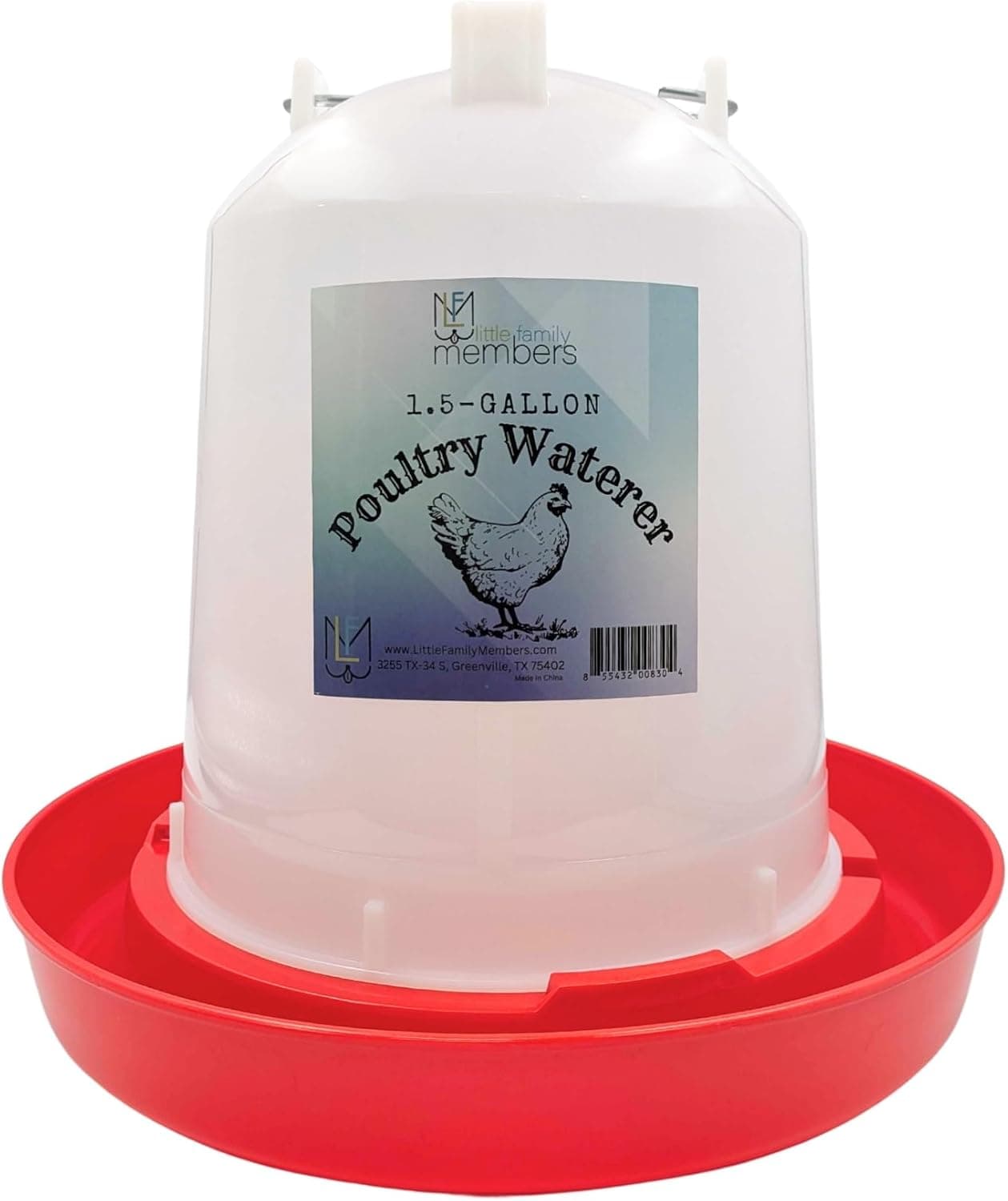 Little Family Members Chicken Waterer 1.5-Gallon Metal Handle Poultry Drinker, Large Capacity