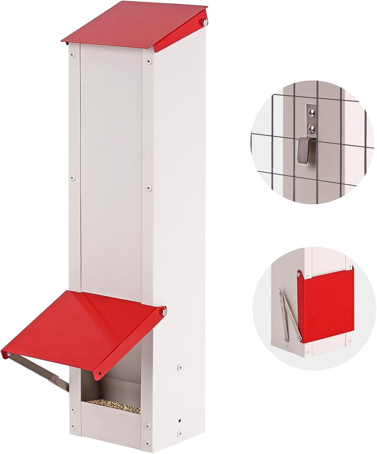 KHEARPSL Galvanized Chicken Feeder, Hanging Gravity Feeder with Lid, Holds 8 Lbs of Feed