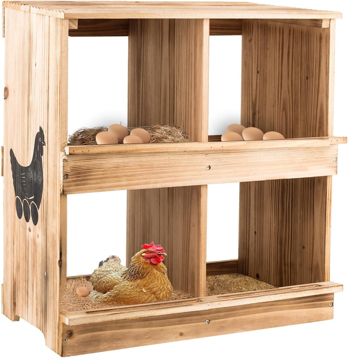 Wooden Chicken Nesting Box for Poultry, Heavy Duty 4 Compartments Laying Eggs Nest Box Wall Mount
