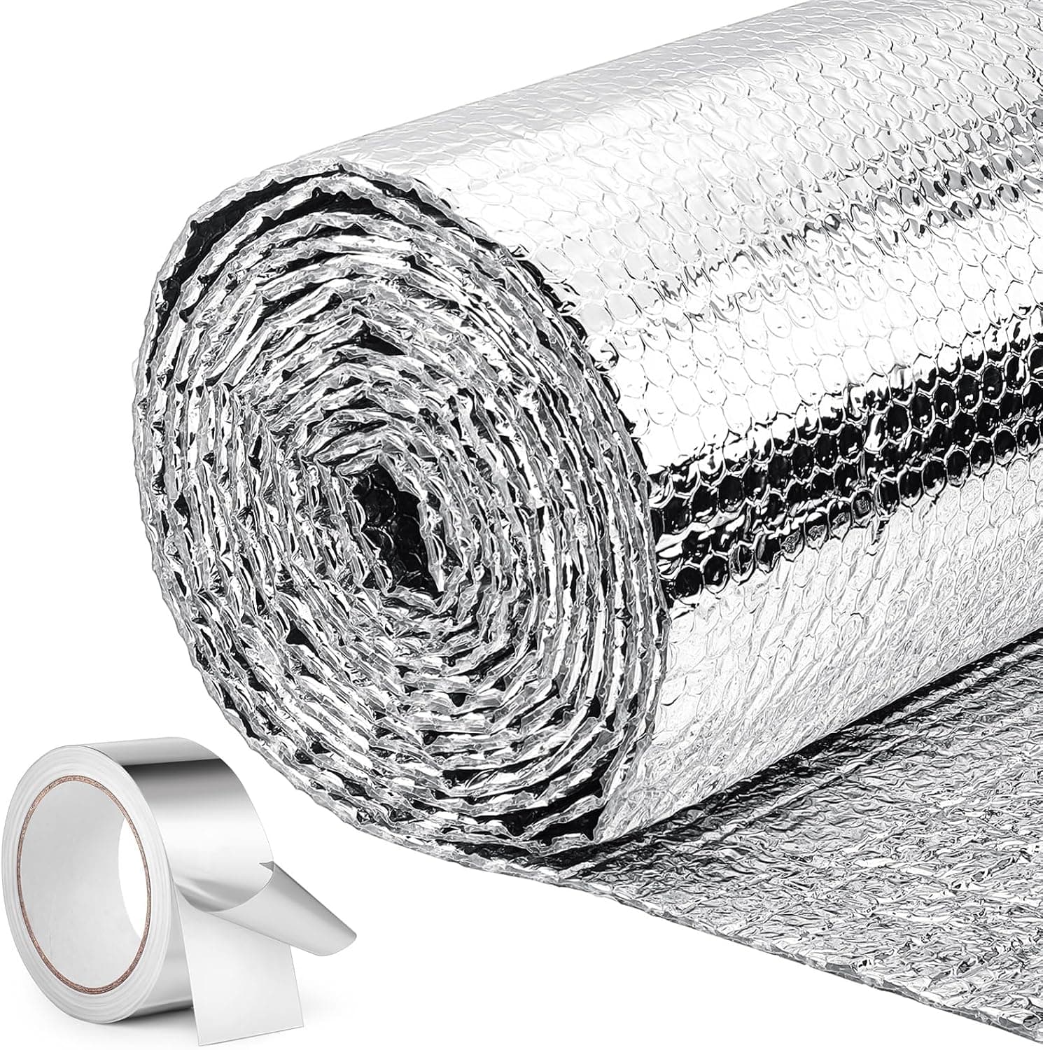Frienda 24in x 20ft Reflective Insulation Roll with 2 in x 65 ft Foil Tape, Double Layer Bubble Foil