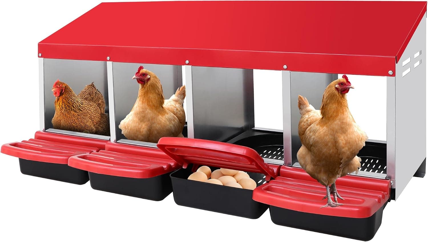 KERTY Nesting Boxes for Chicken Coop with 4 Compartments, Roll Out Nest Boxes with Auto Collection and Perch