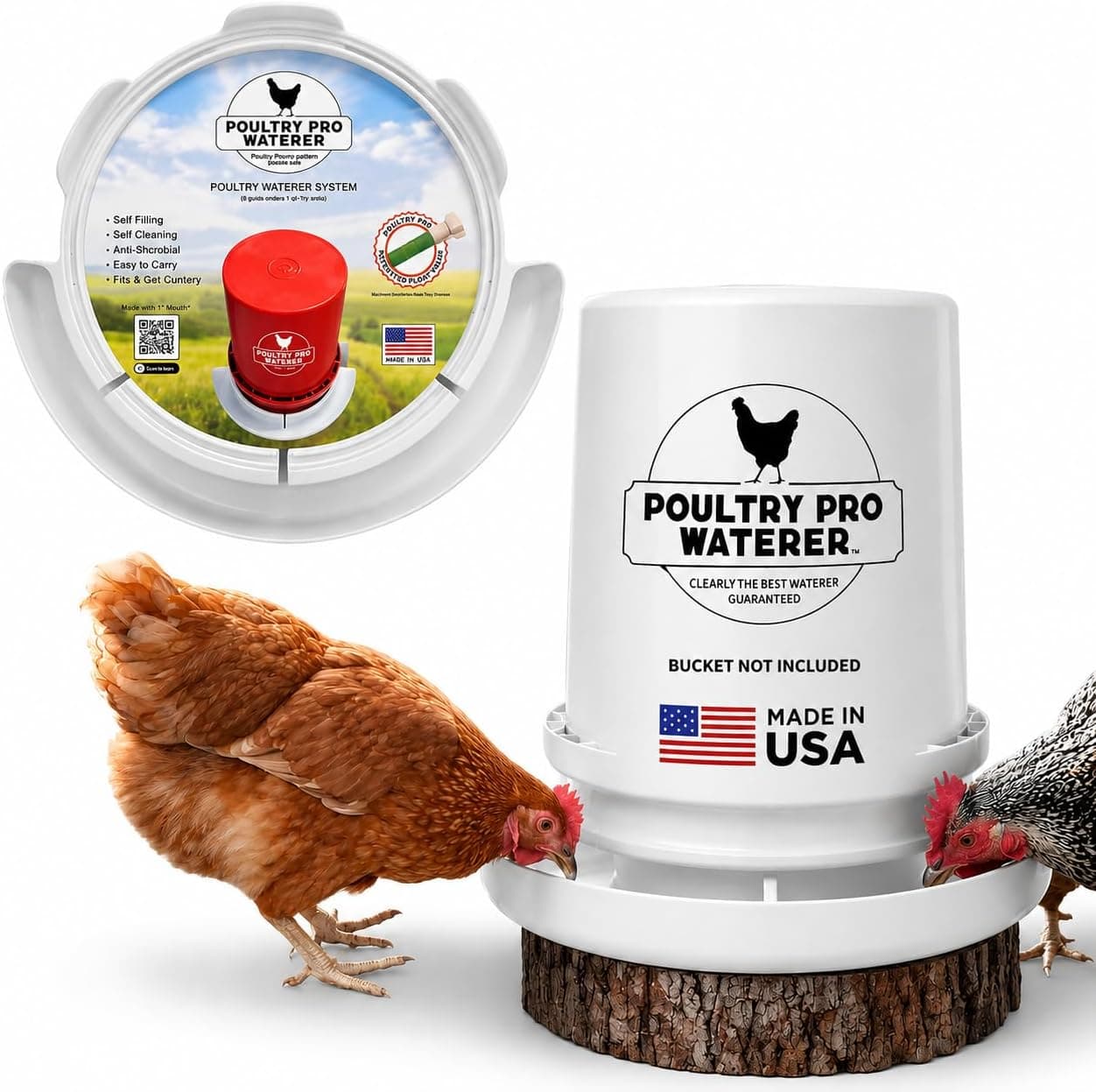 Poultry Pro Chicken Waterer for 5 Gallon Bucket - Hands-Free Gravity Fed Water for Chickens, Ducks and Small Birds
