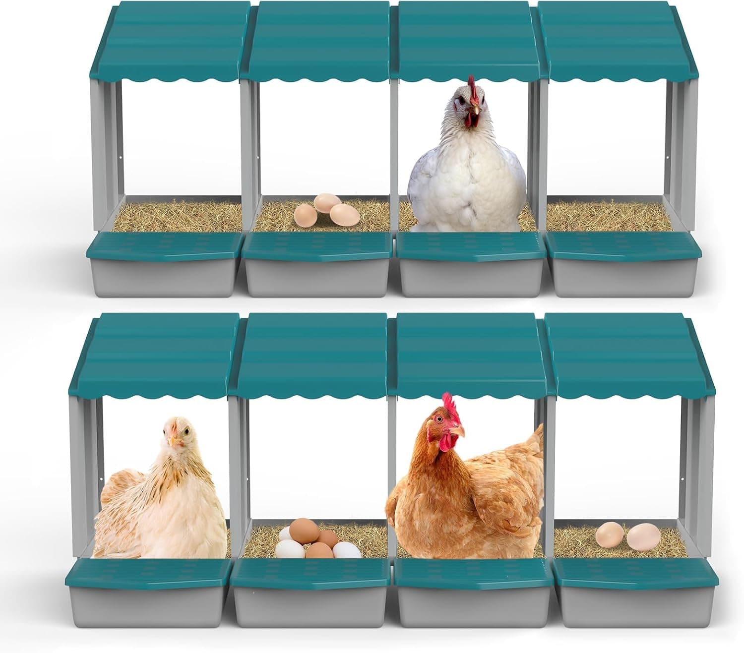 JELSVOP Nesting Boxes for Chickens with Egg Collection and Perch, 8 Compartments