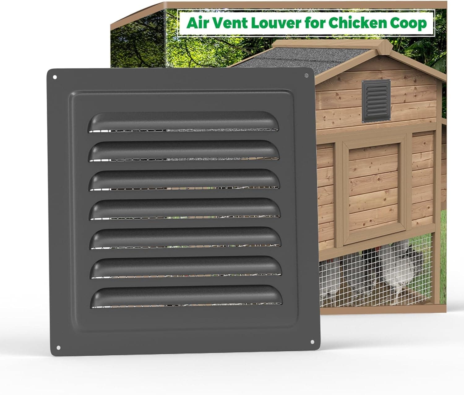 Forestchill Air Vent Louver for Chicken Coop, 6" x 6" Air Vent Grille with Built in Screen Mesh, Black