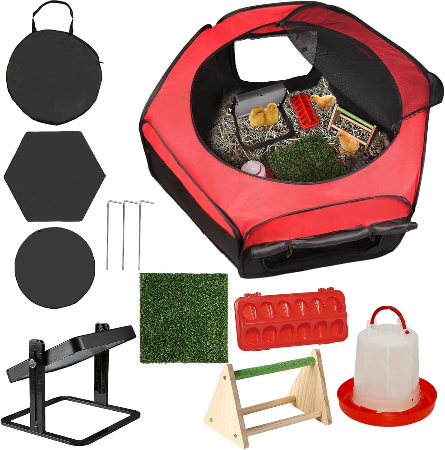 Brooder Box for Chick Starter Kit - Dual Door Chicken Brooder Pen/Playpen/Tent with 10x10 in Brooder Heating Plate, Nesting Pad, Chicks Feeder & Waterer, Chick Perch Up to 15 Chicks, Duck, Quail
