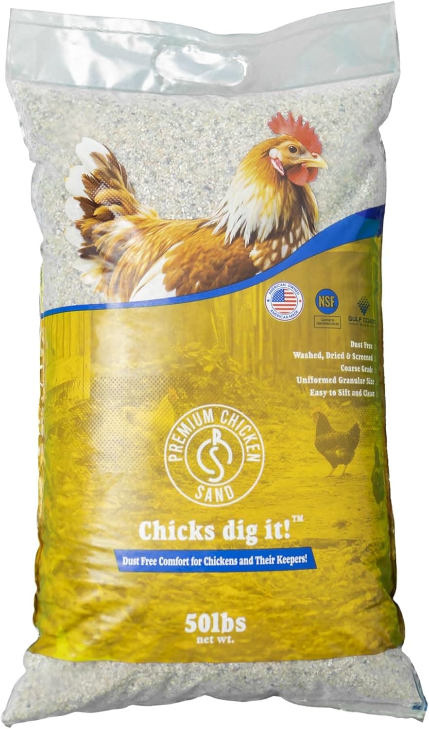 Premium Chicken Sand 50 lbs - Dust-Free, Odor-Control Bedding for Chicken Coops, Nesting Boxes, and Runs - Natural Poultry Litter