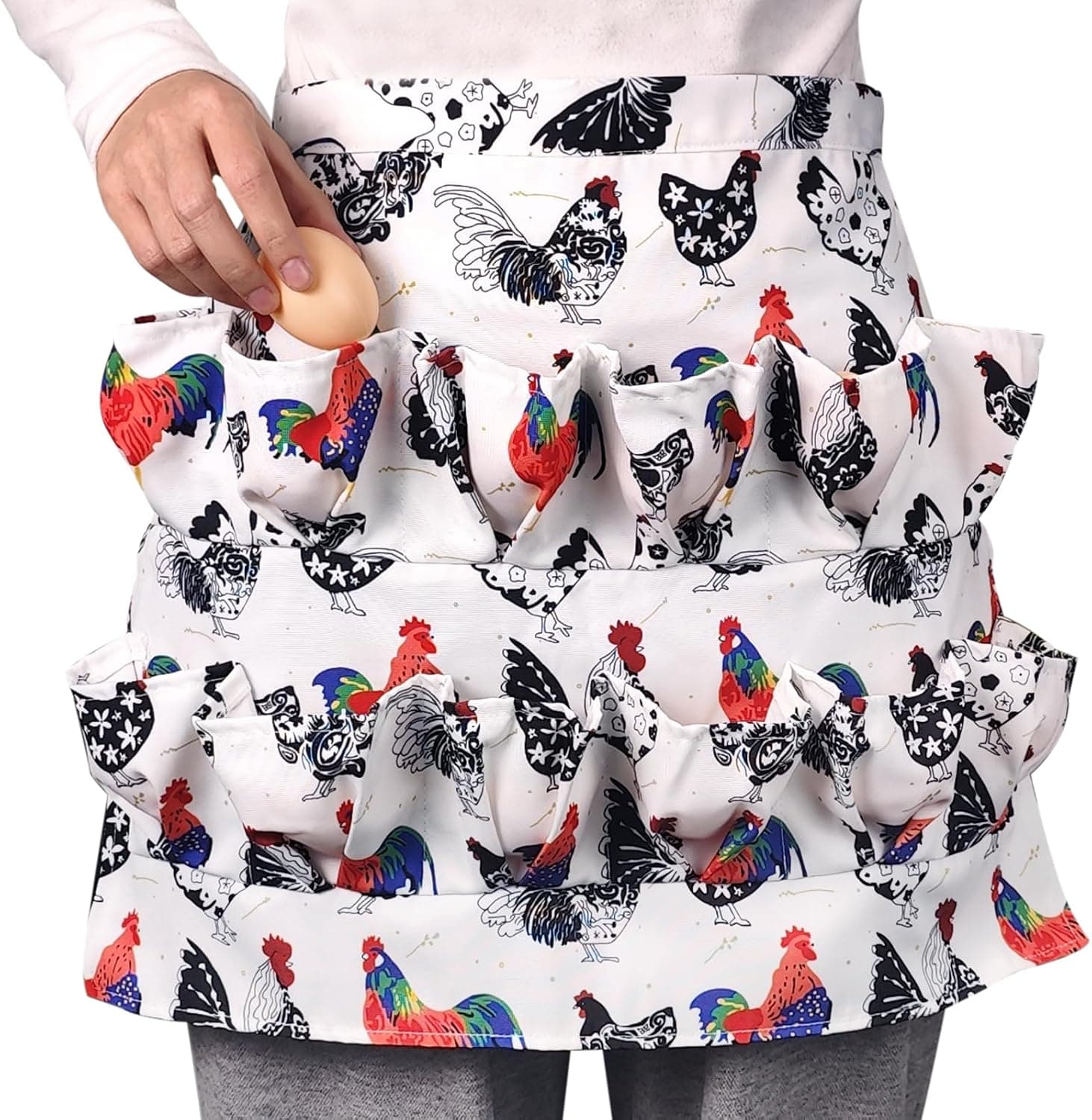 HFZRZFH Canvas Egg Collecting Apron with 12 Deep Pockets - Hands-Free Egg Holder for Chicken, Duck, Goose Eggs, Farmhouse Kitchen Apron for Men and Women