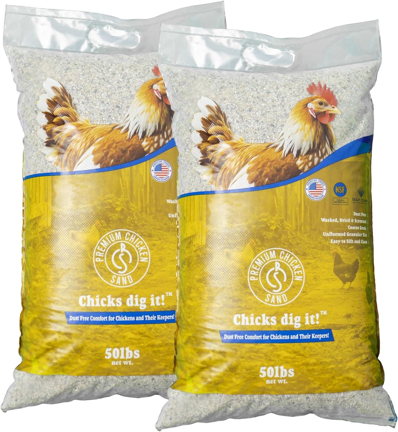 Premium Chicken Sand 50 lbs (2-Pack) - Dust-Free, Odor-Control Bedding for Chicken Coops, Nesting Boxes, and Runs - Natural Poultry Litter, 100 lbs Total