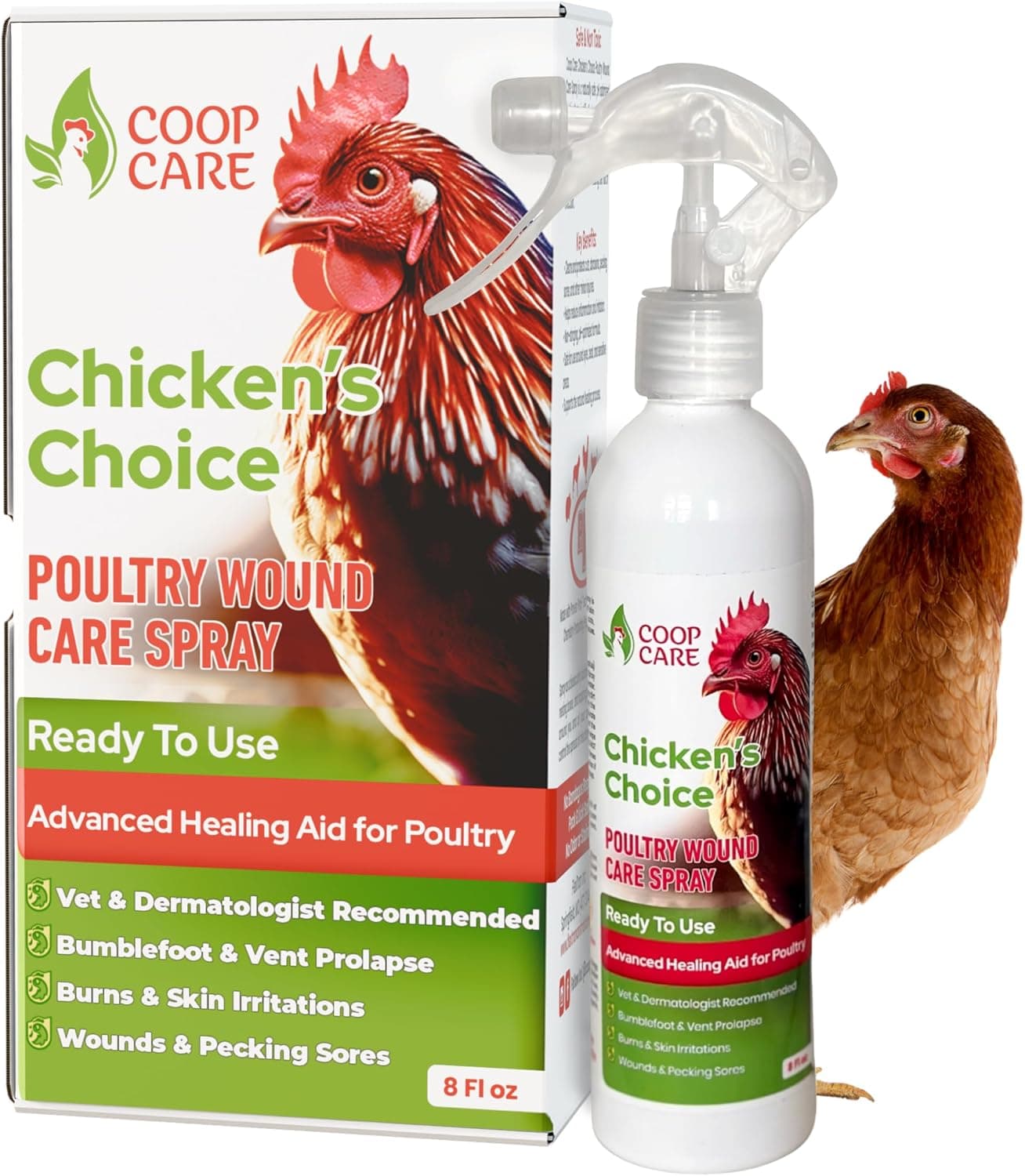 Chicken's Choice Wound Care for Chickens and Birds, Advanced Wound Care Spray for Poultry, Works for Bumblefoot, Vent Prolapse and Pecking Sores, 8 oz