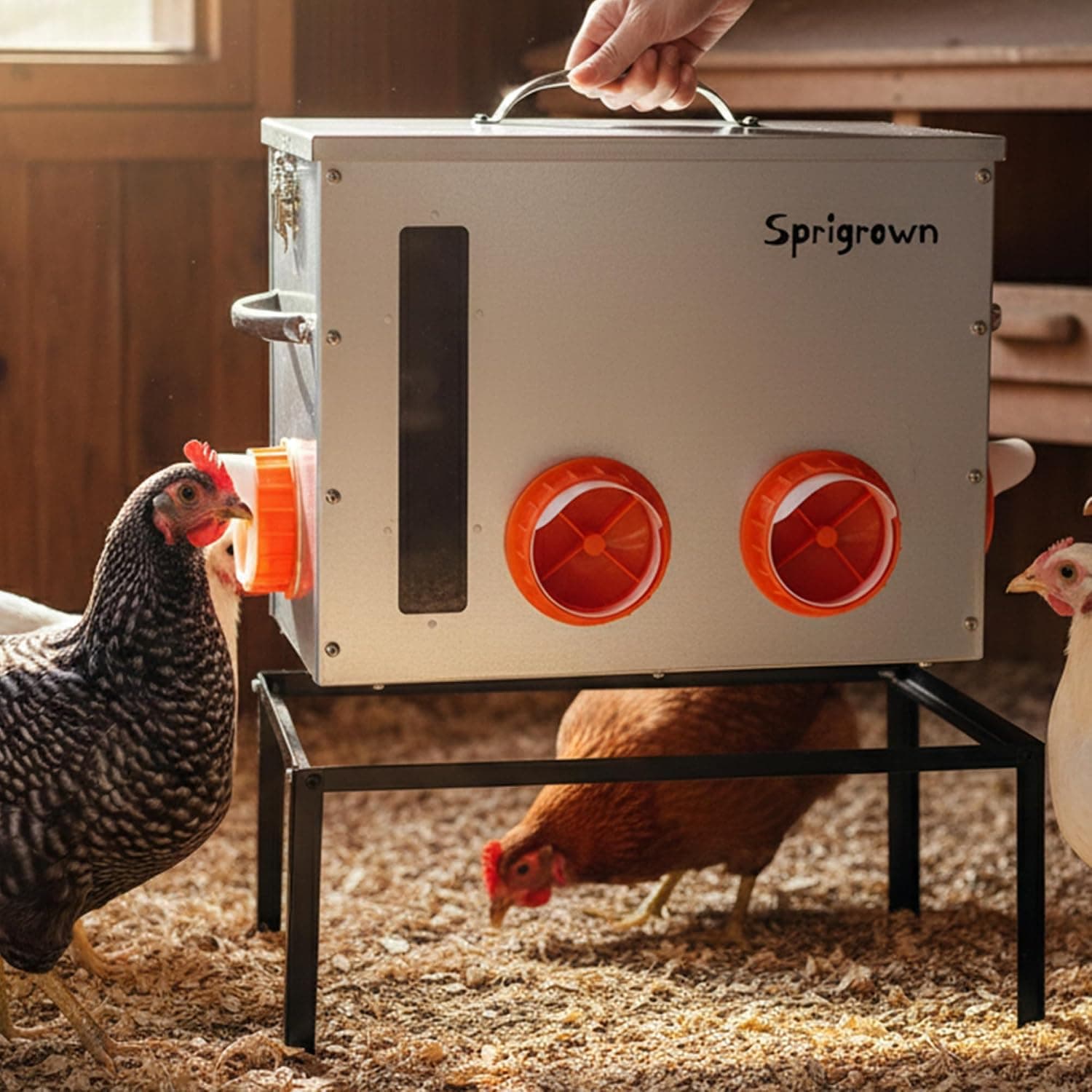 Metal Chicken Feeder 40lb, No Waste Automatic Chicken Feeder with Window, Galvanized Large Capacity, Rodent Proof, Rat Proof, Weatherproof Silo