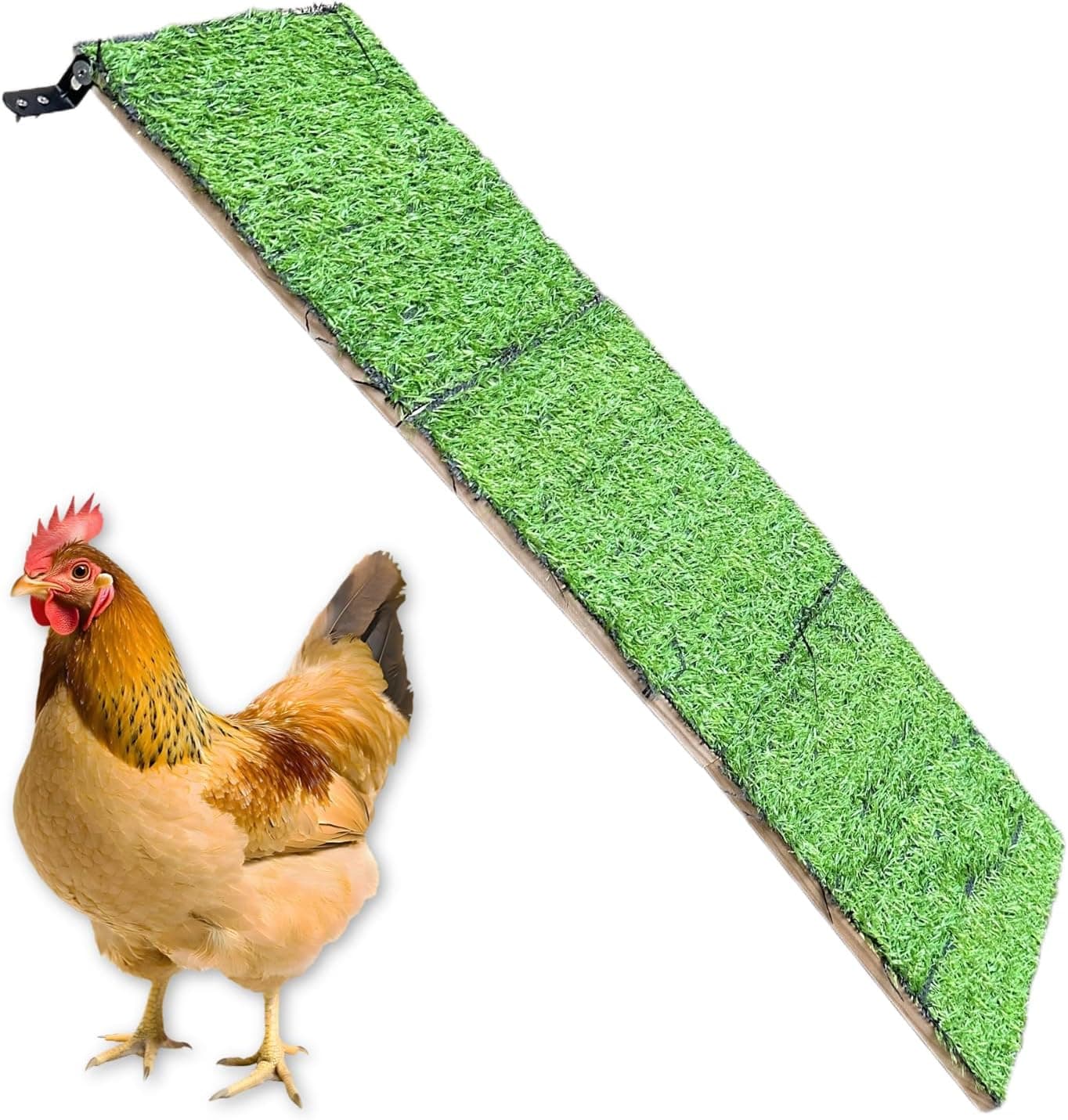 Chicken Coop Accessories, Angle Adjustable Wooden Ramp with Artificial Turf for Coop and Shed