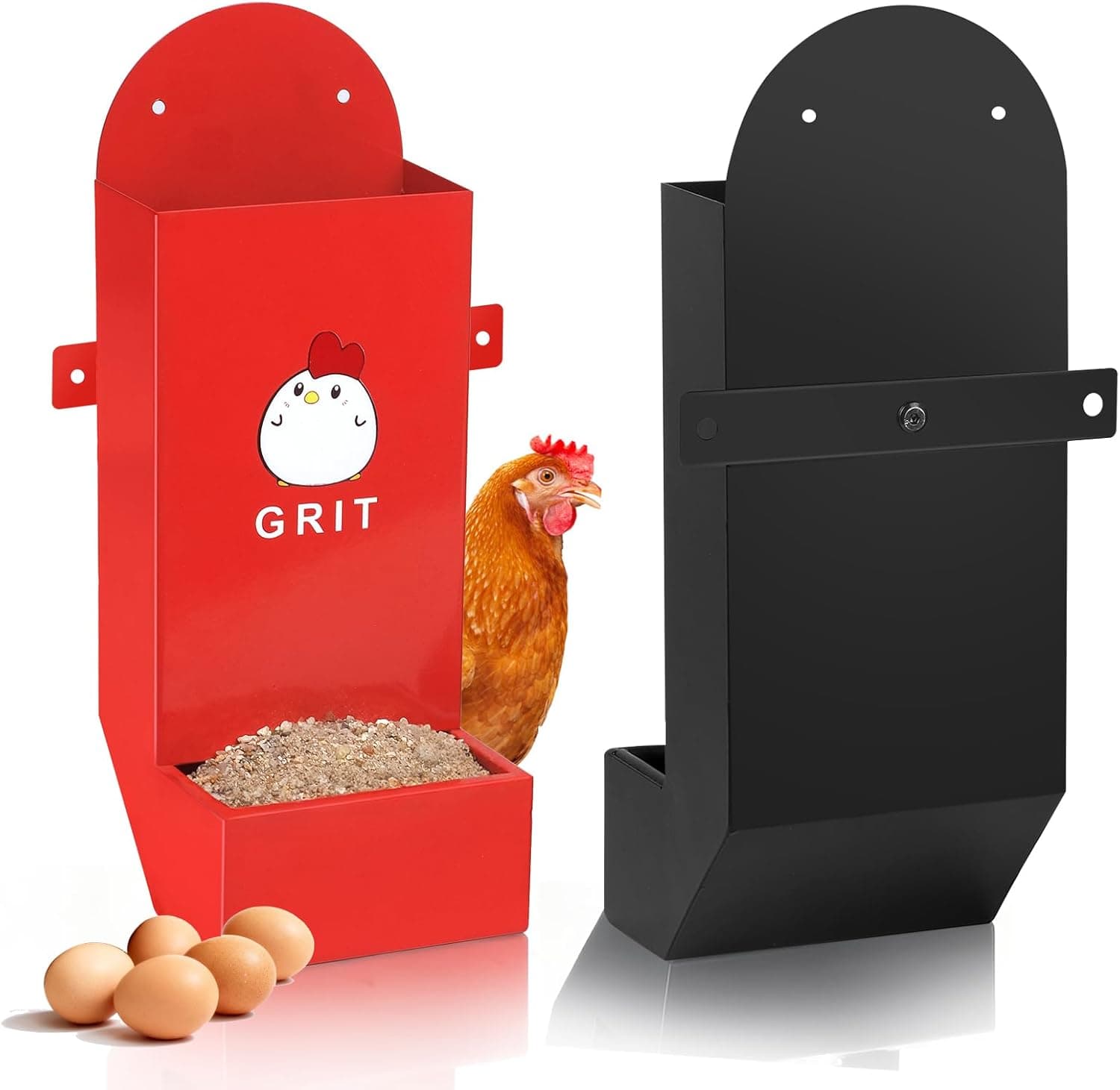 Chicken Grit and Oyster Shell Feeder 2 Pack, Heavy Duty Metal Automatic Gravity-Fed Feeder with Anti-Tip Reinforced Rod