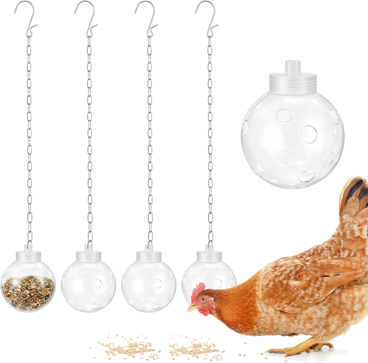 Acellegic 2 Pcs Chicken Treat Dispenser Interactive Slow Feeder Hanging Chicken Treat Ball with Chain