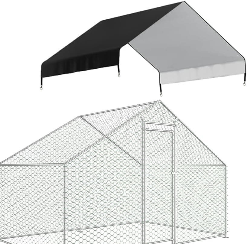 Waterproof Chicken Coop Cover Chicken Run Tarp for Winter, Poultry House Roof Cover, UV Shade Cloth with Hooks, Black 7.2 x 4.75 ft