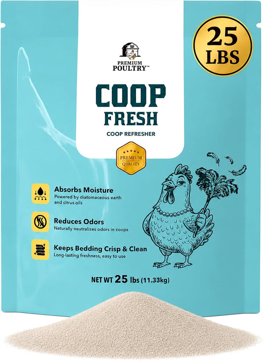 Coop Fresh Chicken Coop Deodorizer & Coop Refresher for Chickens, 25 lb, Natural Odor Eliminator with Food Grade Diatomaceous Earth, Moisture Absorber, Fly Control Support & Deep Litter Bedding Treatment
