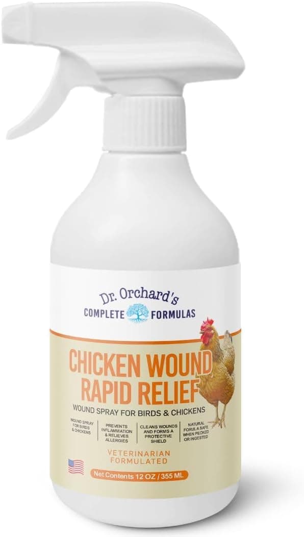 Dr. Orchard's Chicken Wound Spray for Chickens and Birds, Healing Aid and Skin Repair for Wounds, Pecking Injuries and Bumblefoot, 12 Ounces